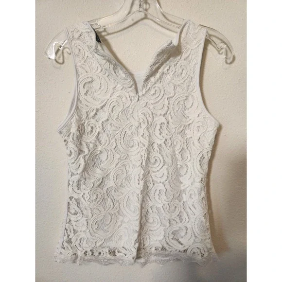 Adrianna Papell Women's Sm White Lace Overlay‎ Sleeveless Blouse Office Shell - Picture 4 of 7